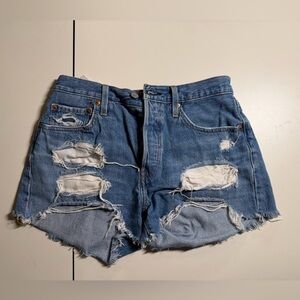 Distressed Levi Blue Denim Shorts